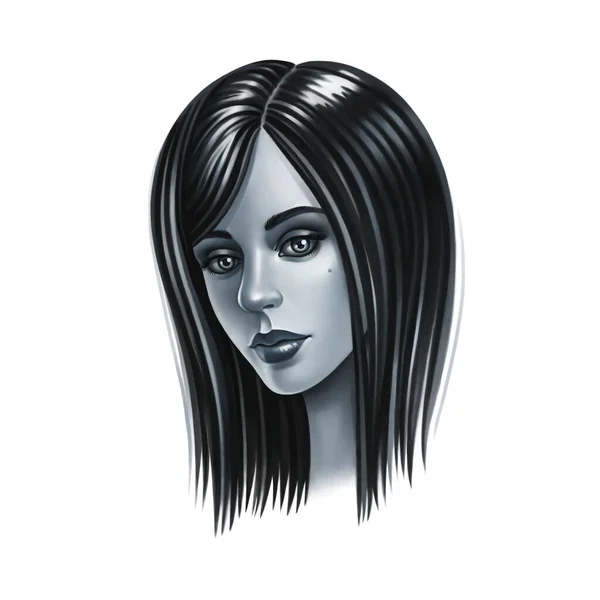 Retrato Mujer Joven Pintura Digital Dibujo Ilustración Moda Ilustración Blanco — Foto de Stock