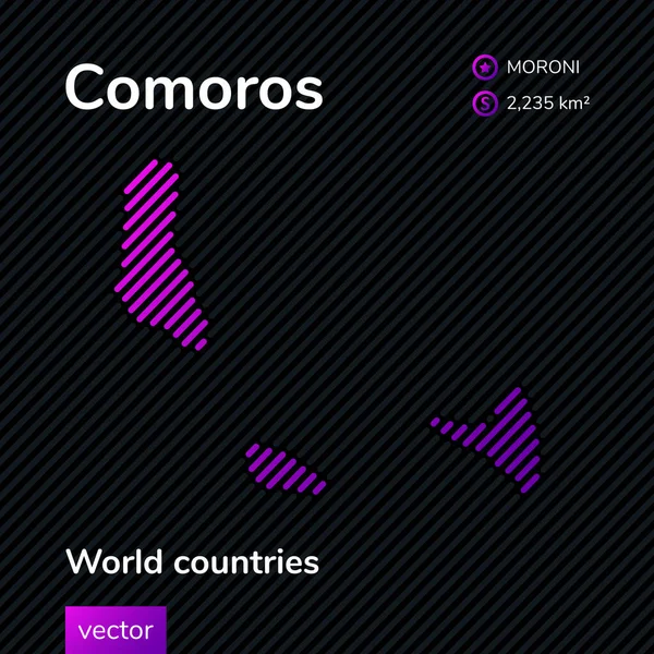 Vector Comoras Mapa Estilo Plano Colores Púrpura Sobre Fondo Rayado — Archivo Imágenes Vectoriales