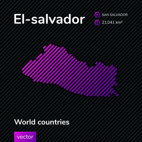 Salvador Mapa Plano Vectorial Colores Negro Violeta Sobre Fondo Rayado — Archivo Imágenes Vectoriales