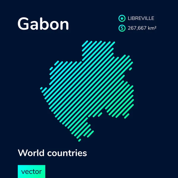 Düz Gabon Haritası Turkuaz Renklerle Koyu Mavi Arkaplanda Gabon Stilize — Stok Vektör