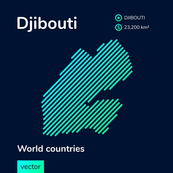 Düz Djibouti Haritası Turkuaz Renklerle Koyu Mavi Arkaplanda Cibuti Nin — Stok Vektör