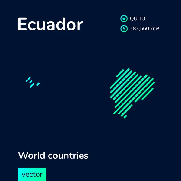 Mapa estilizado vectorial de Ecuador, en tendencia verde menta colores sobre fondo vack azul oscuro en estilo plano — Archivo Imágenes Vectoriales