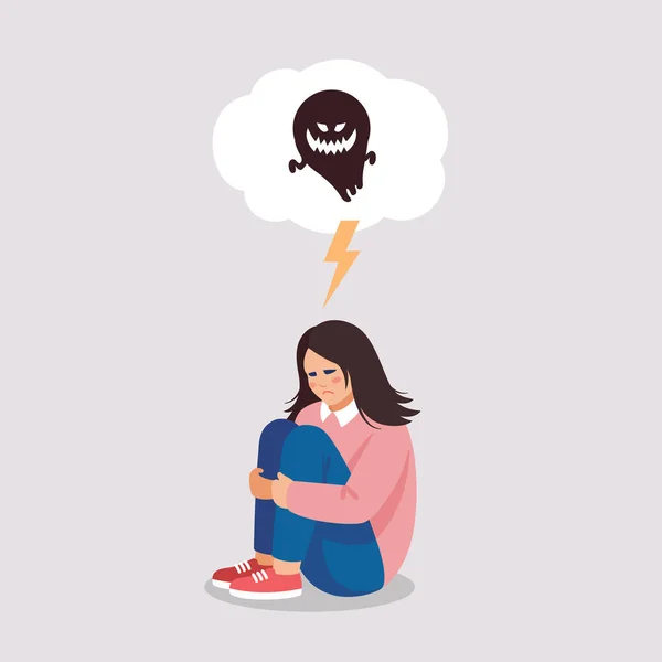 Bang Verdrietig Meisje Lijdt Aan Fobieën Depressieve Stoornis Paranoia Stress — Stockvector