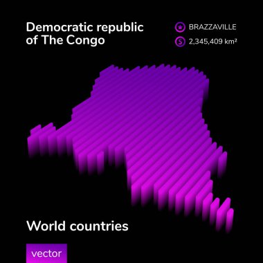 Kongo Demokratik Cumhuriyeti 'nin, siyah arka planda mor renkte 3 boyutlu vektör haritası. Eğitim sancağı