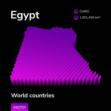 Mısır 3 boyutlu haritası. Mısır 'ın stilize edilmiş neon-izometrik vektör haritası siyah arkaplanda mor ve pembe renklidir. Eğitim sancağı