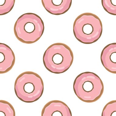 Donut kusursuz desen. Düz bir şekilde fast food çizimi. Pembe Donut desen çizimi.