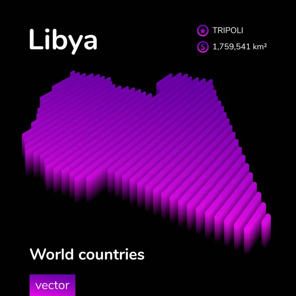 Vector Libia Mapa Colores Violeta Sobre Fondo Negro Ilustración Isométrica — Archivo Imágenes Vectoriales