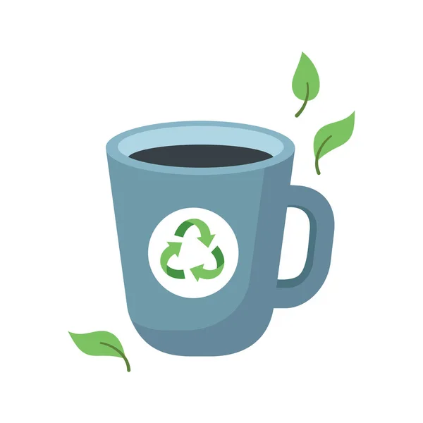 再利用可能なセラミックマグカップ 持続可能なライフスタイル 廃棄物ゼロ 生態学的概念 漫画風のベクトルイラスト リサイクル 廃棄物管理 生態系 持続可能性 — ストックベクタ