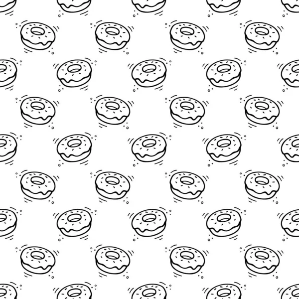Patrón Sin Costuras Donut Boceto Dibujado Mano Donut Ilustración Comida — Vector de stock