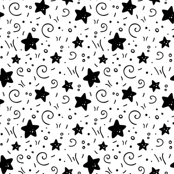 Patrón sin costura garabato dibujado a mano con estrellas. Papel de envolver. Ilustración vectorial en estilo doodle. — Vector de stock