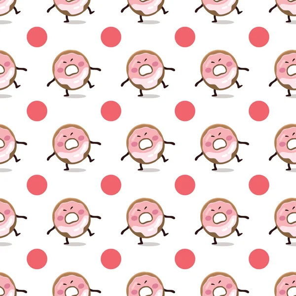 Donut sumo luchador patrón japonés sin costuras. Ilustración de textura de rosquilla. Patrón textil para niños divertido en estilo plano — Vector de stock