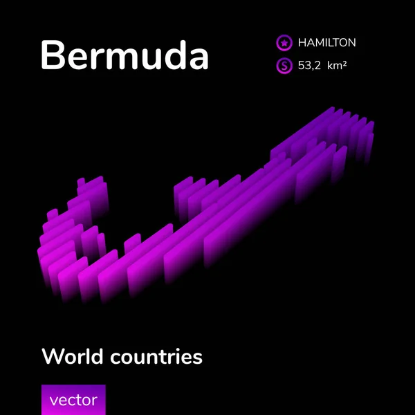 Bermuda Karta Stiliserad Isometrisk Randig Digital Neon Vektor Karta Över — Stock vektor