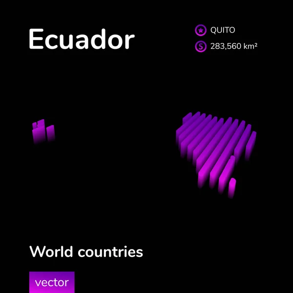 Ecuador Map Stylized Striped Vector Isometric Map Ecuador Neon Violet — Stok Vektör