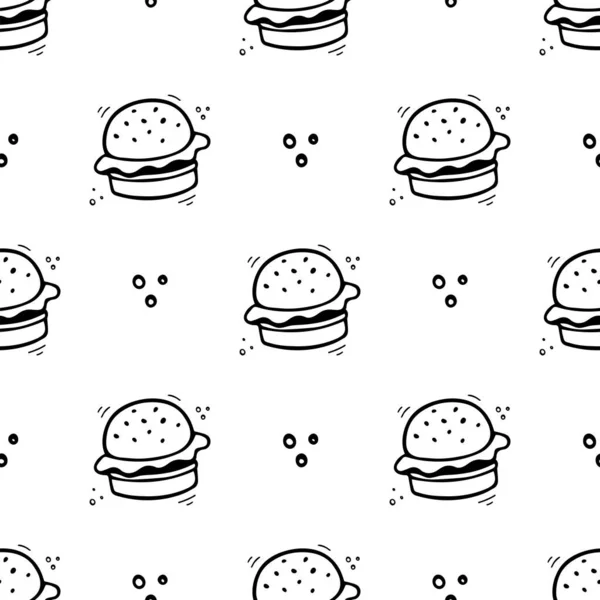 Hand drawn burger seamless pattern. Comic doodle sketch style. Vector Fast food illustration. Sketch of hamburger.