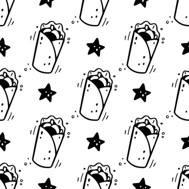 Elle çizilmiş donör kusursuz desen. Çizgi roman çizim stili. Vektör Fast Food illüstrasyonu