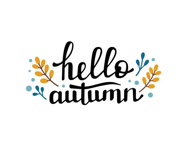 Hello Autumn Handwritten Lettering Autumn Decorative Element Vector Illustration Doodle — 图库矢量图片