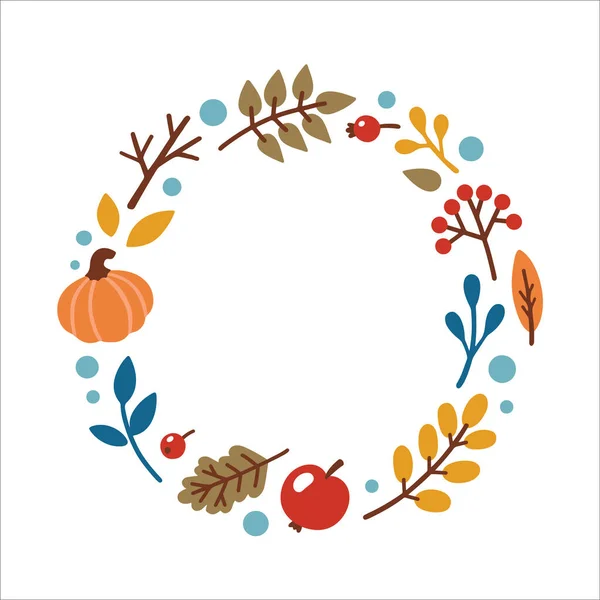 Autumn Decorative Frame Template Autumn Elements Leaves Pumpkin Apple Berries — 图库矢量图片