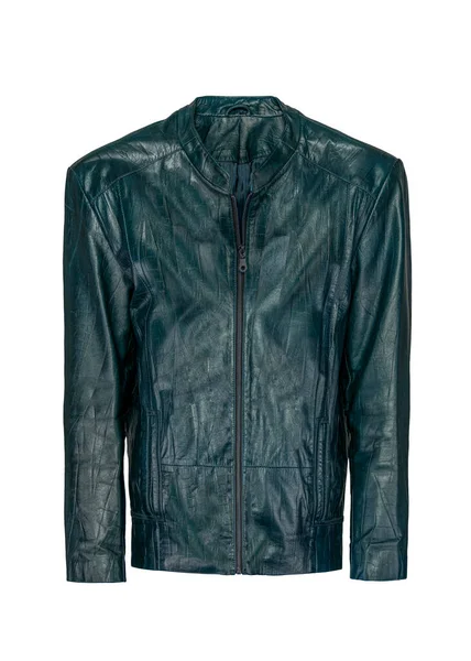 Veste Homme Élégante Cuir Véritable Turquoise Foncé Isolé Sur Fond — Photo