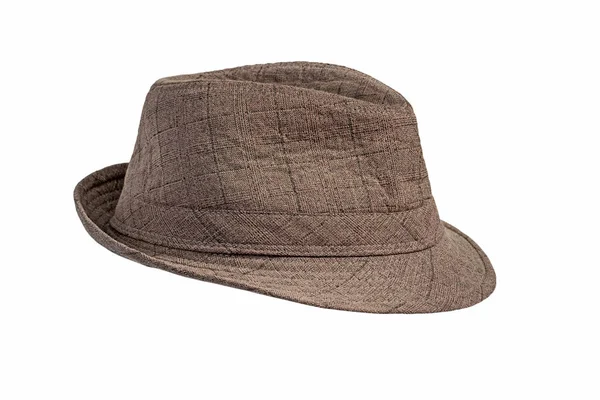 Klassischer Karierter Brauner Hut Isoliert Auf Weißem Hintergrund Seitenansicht — Stockfoto