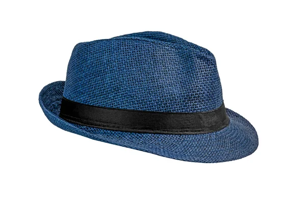 Chapeau Paille Bleu Isolé Sur Fond Blanc Chapeau Élégant Large — Photo