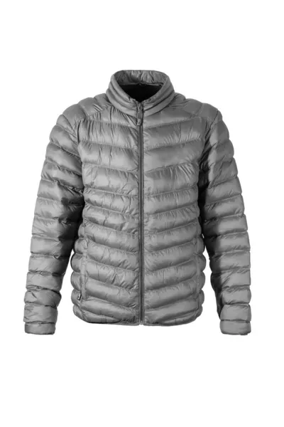 Men Silver Gray Warm Sport Puffer Jacket Isolated White Background — Stock Photo, Image