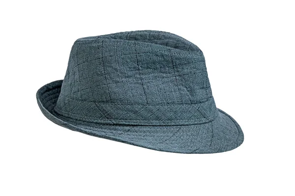 Chapéu Azul Clássico Verificado Isolado Fundo Branco Vista Lateral — Fotografia de Stock
