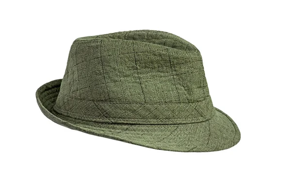 Κλασική Ελέγχεται Χλωμό Πράσινο Καπέλο Απομονώνονται Λευκό Φόντο Πλευρική Άποψη — Φωτογραφία Αρχείου