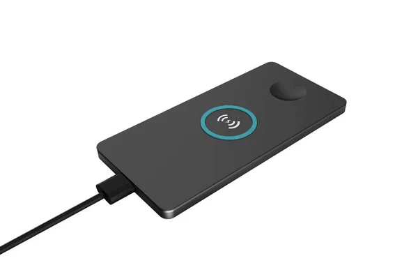Black Rectangular Charging Pad Blue Wireless Charger Icon Connected Power — Fotografia de Stock