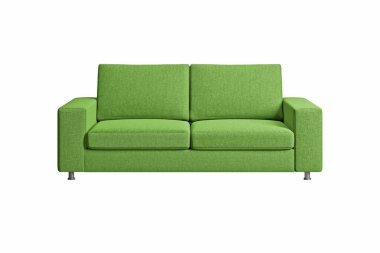 Green fabric sofa on nickel metal legs isolated on white background with clipping path. Series of furniture