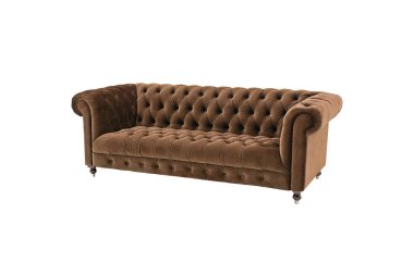Brown quilted velvet classic sofa isolated on white background with clipping path. Series of furniture