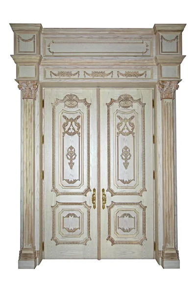 Beautiful Double Closed Wooden Handmade Luxury Inner Door Isolated White — Stock Fotó