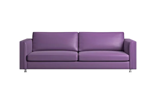 Cozy Pale Purple Leather Sofa Isolated White Background Clipping Path — ストック写真