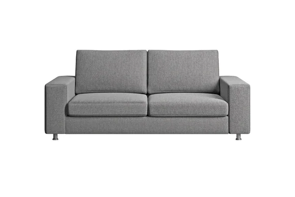 Grey Fabric Sofa Nickel Metal Legs Isolated White Background Clipping — Stok fotoğraf