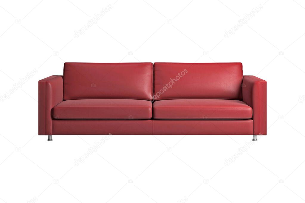 Cozy red leather sofa, isolated on white background with clipping path. Series of furniture