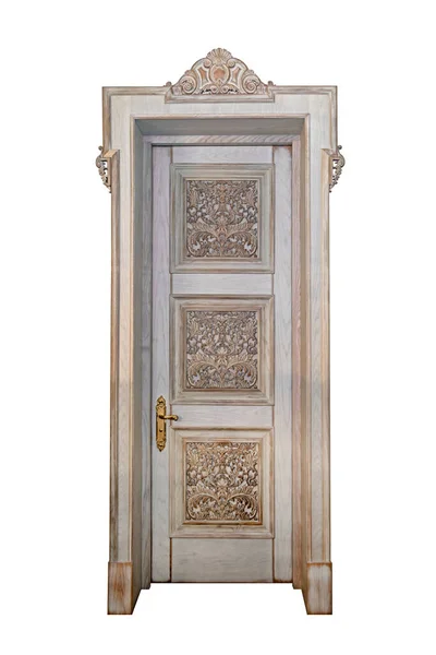 Beautiful Closed Wooden Handmade Luxury Inner Door Isolated White Background — Stock Fotó