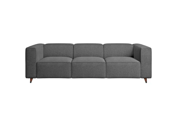 Gray Fabric Sofa Wooden Legs Isolated White Background Clipping Path — Stock Fotó