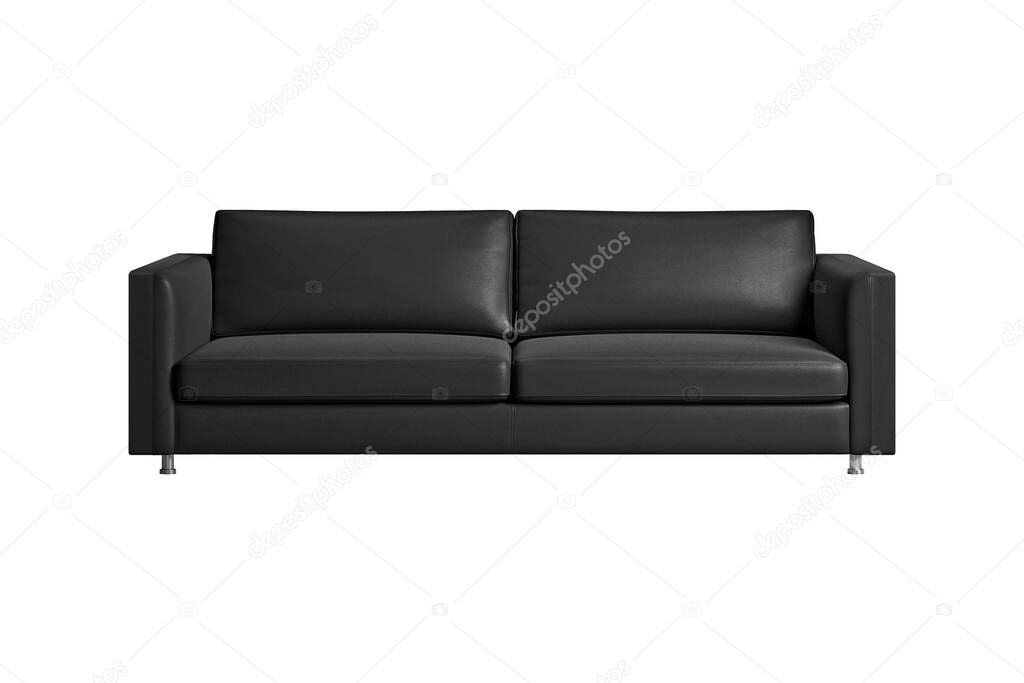 Cozy black leather sofa, isolated on white background with clipping path. Series of furniture