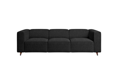 Black fabric sofa on wooden legs isolated on white background with clipping path. Series of furniture