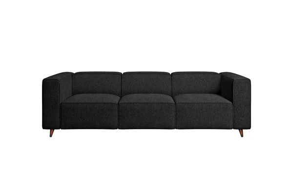 Black Fabric Sofa Wooden Legs Isolated White Background Clipping Path — стоковое фото