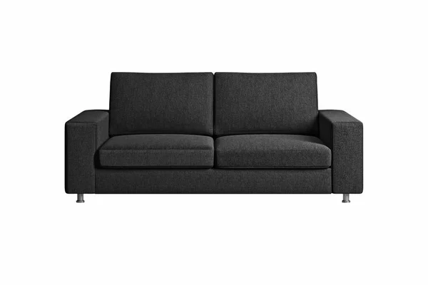 Black Fabric Sofa Nickel Metal Legs Isolated White Background Clipping — Stok fotoğraf