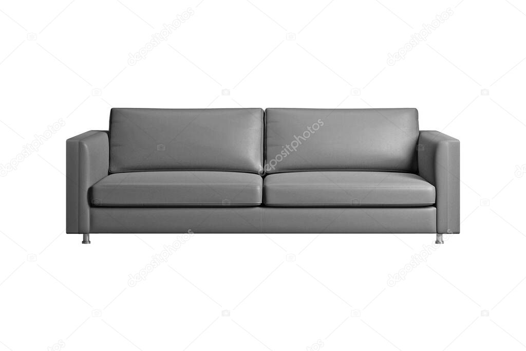 Cozy grey leather sofa, isolated on white background with clipping path. Series of furniture