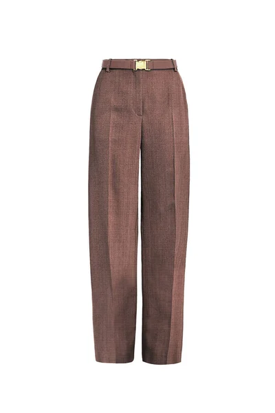 Brun Fashionable Kvindelige Bukser Med Brunt Læder Fastgjort Bælte Isoleret - Stock-foto