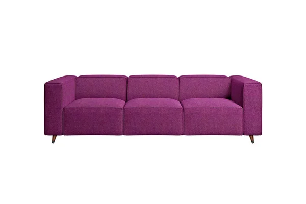 Sofa Aus Dunkelrosa Stoff Auf Holzbeinen Isoliert Auf Weißem Hintergrund — Stockfoto