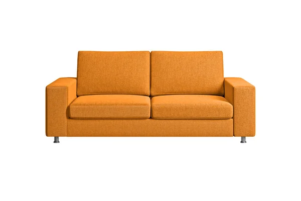 镍金属腿上的橙色面料沙发 白色背景 有剪裁路径 家具系列 — 图库照片
