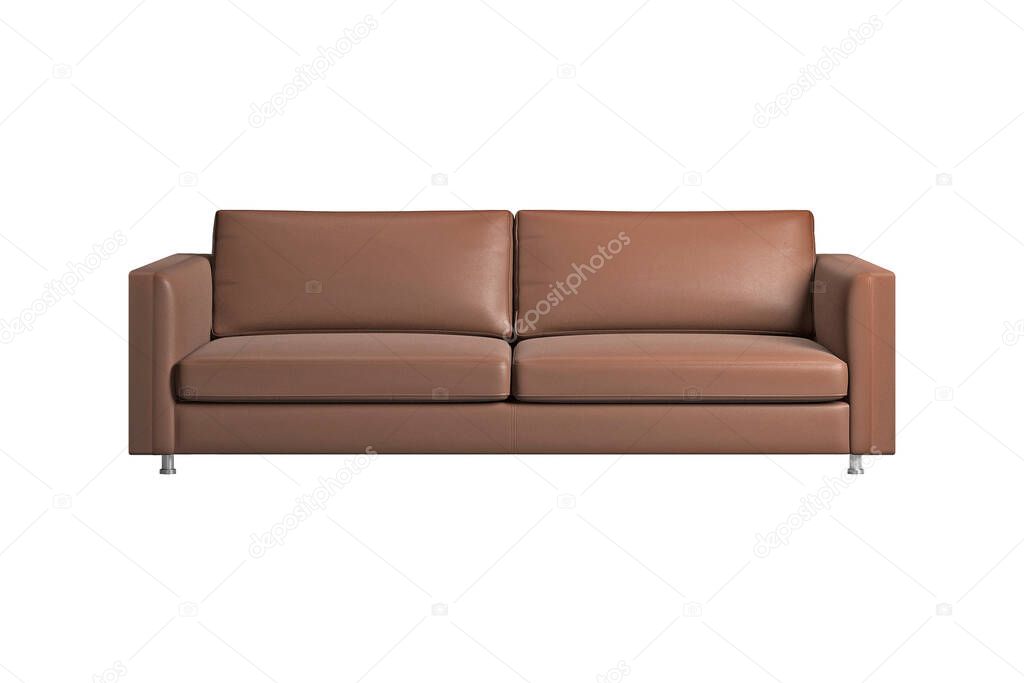 Cozy brown leather sofa, isolated on white background with clipping path. Series of furniture
