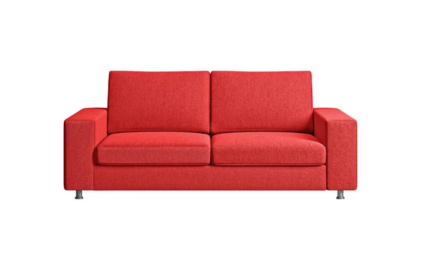 Czerwona Sofa Tkanina Niklu Metalowe Nogi Izolowane Białym Tle Ścieżką — Zdjęcie stockowe