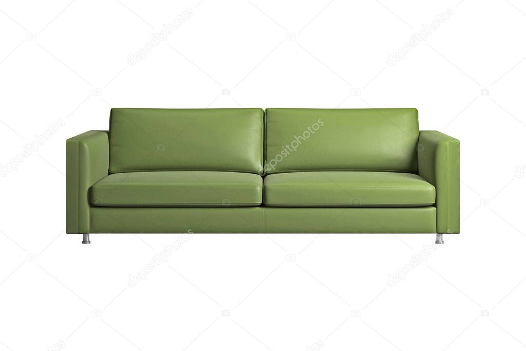 Cozy lime green leather sofa, isolated on white background with clipping path. Series of furniture