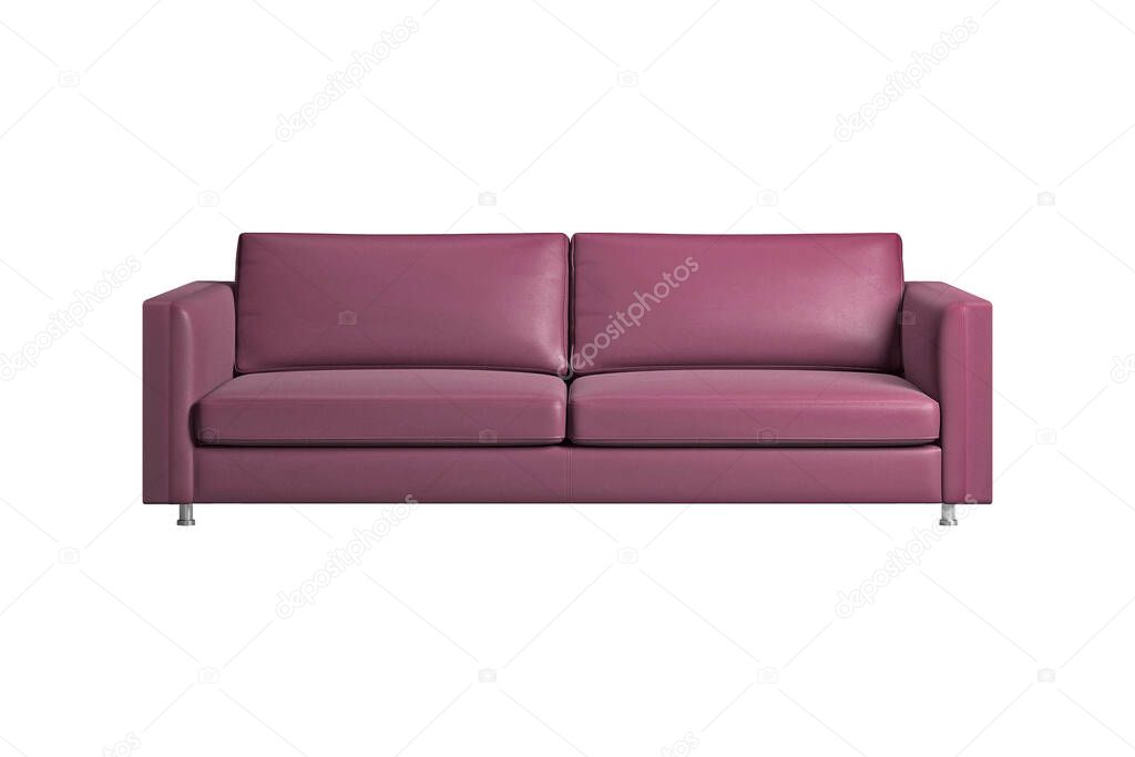 Cozy pale pink leather sofa, isolated on white background with clipping path. Series of furniture