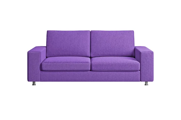 Bright Purple Fabric Sofa Nickel Metal Legs Isolated White Background — Stock Photo, Image