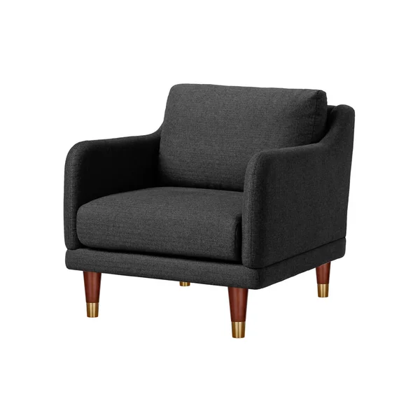 Classic Armchair Art Deco Style Black Velvet Wooden Legs Isolated — Stock Photo, Image